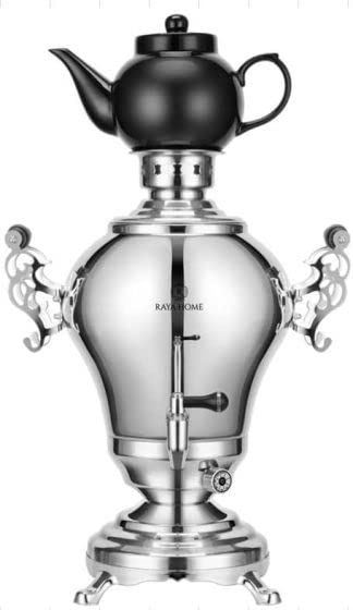 RAYA Classic Tea Maker & Samovar | White Teapot Included | Persian Samovar | Turkish Samovar | Russian Samovar (Black)