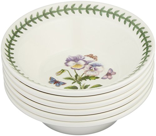 Portmeirion Botanic Garden 6.5' Cereal Bowl - Set of 6 | Assorted Floral Motifs | Fine Earthenware | Chip Resistant Glaze | Dishwasher, Microwave, Freezer, Oven Safe | Made in England