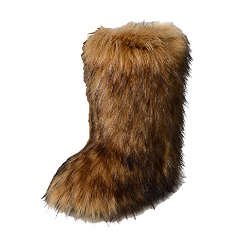 Gegefur Women's Faux fur Boot Furry Fluffy Short Snow Boot Mid-Calf Boots Warm Comfortable Outdoor Flat Shoes (Faux Raccoon, numeric_10)