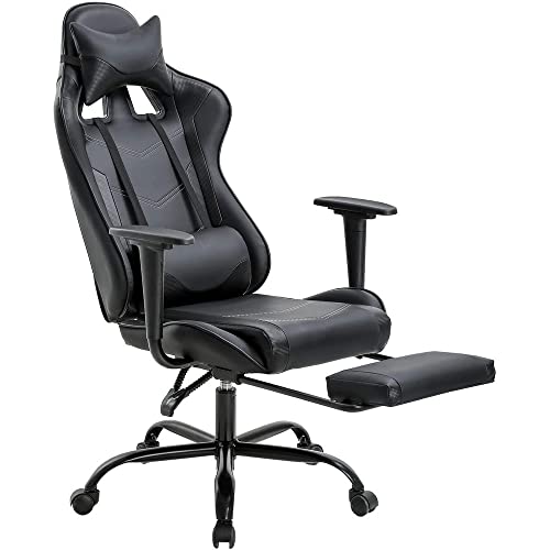 BestOffice Office Chair PC Gaming Chair Ergonomic Desk Chair Executive PU Leather Computer Chair Lumbar Support with Footrest Modern Task Rolling Swivel Racing Chair for Women&Men, Black