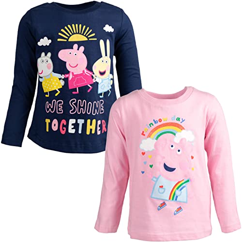 Peppa Pig Toddler Girls 2 Pack T-Shirts Navy Blue/Pink 5T