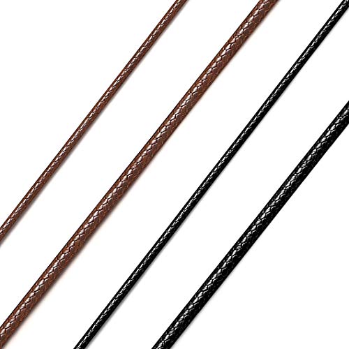 Richsteel Men Women Black Choker Leather Necklace 18 Inch Braided Cord Wax Rope for Pendant DIY Jewelry