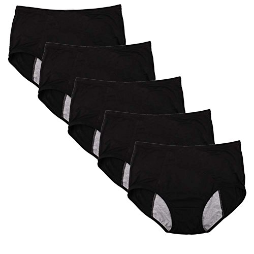 YOYI FASHION Bamboo Viscose Fiber Brief Menstrual Leakproof Panties US Size M/6 Black-5 Packs