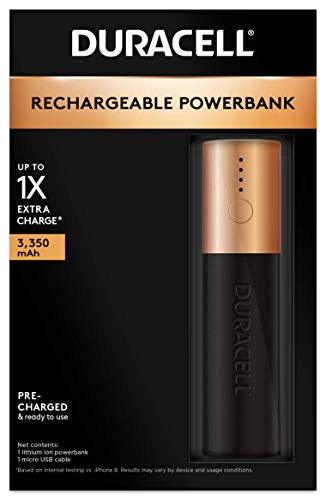Duracell Rechargeable Powerbank 3350 mAh | 1 Day Portable Charger | Compatible With iPhone, iPad, Samsung, Android, Nintendo Switch & more | TSA Carry-On Compliant