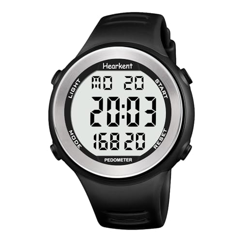 Hearkent Waterproof Pedometer Watch for Senior Non Bluetooth No App Required with Steps Calories Counter and LCD Large Numbers (Black)