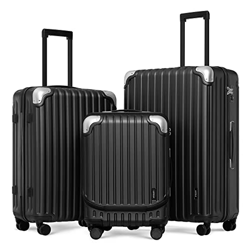 LEVEL8 Grace Luggage Sets PC+ABS Hardshell Suitcase with Wheels, Durable Large Suitcase TSA Lock 20' Expandable Carry on 24'/28' Checked Luggage, 3-Piece Set (20/24/28) – Black