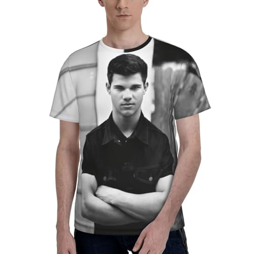 WINDSORCHEF Taylor Lautner T Shirt Men's Summer Loose Tee Casual Crew Neck Short Sleeve Shirts Black Medium