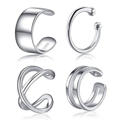 Ear Cuffs 925 Sterling Silver Fake Ear Cuffs Non Piercing Ear Conch Clip on Cartilage Earrings for Women Men | 4 Various Styles