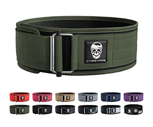 Gymreapers Quick Locking Weightlifting Belt for Bodybuilding, Powerlifting, Cross Training - 4 Inch Neoprene with Metal Buckle - Adjustable Olympic Lifting Back Support (Ranger Green, X-Large)
