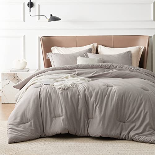 Bedsure Queen Comforter Set - Linen Comforter Queen Size, Soft Bedding for All Seasons, Cationic Dyed Bedding Set, 3 Pieces, 1 Comforter (90'x90') and 2 Pillow Shams (20'x26'+2')