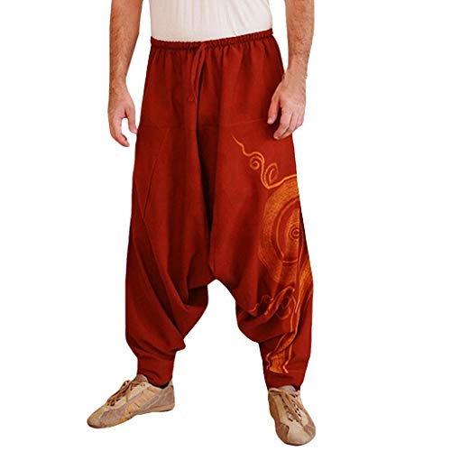 Maryia Men's Ethnic Printed Harem Lantern Yoga Pants Baggy Elastic Waist Hippie Boho Gypsy Loose Stretchy Casual Trousers