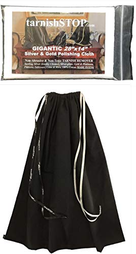 Save 5.00 Bundle, TarnishSTOP, USA Made, (28'x28', Black) Luxury Anti-Tarnish Prevention Cloth Bag, Silver Storage, Sterling, Jewelry, Flatware, Silverplate, & Silver Polishing Cloth, Tarnish Removal