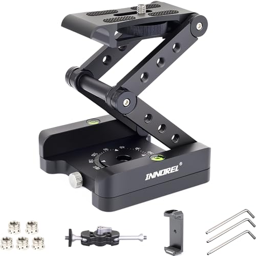Z-Flex Tilt Tripod Head-INNOREL MH5 CNC Aluminum Alloy All Metal Flexible Folding Z Pan 360° Horizontal Rotation with 1/4' and 3/8' Screws, Max Load 6.61lb for Canon Nikon Sony DSRL Camcorder Slider