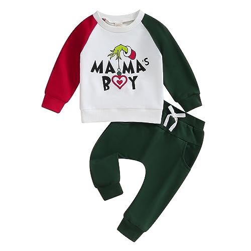 ZIYIXIN Toddler Boy Christmas Outfit Monster Hand Print Long Sleeve Pullover Elastic Waist Pants 2Pcs Warm Fall Clothes 0-3Y (A-White, 18-24 Months)