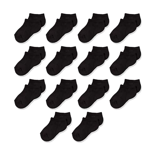 Amazon Essentials Unisex Toddlers' Cotton Low Cut Sock, 14 Pairs, Black, 4-5T