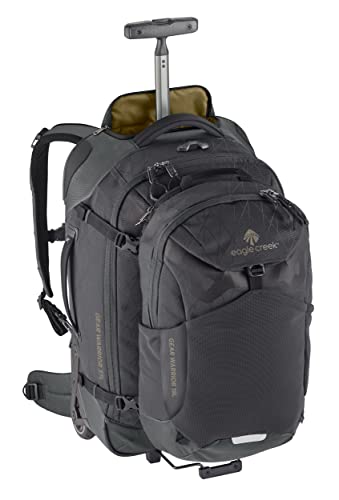 eagle creek Gear Warrior Convertible Carry On Travel Backpack with Wheels - Durable Design with Burly Wheels and Bumpers, Lightweight Tube Handle and Compression Straps, Jet Black - 22'