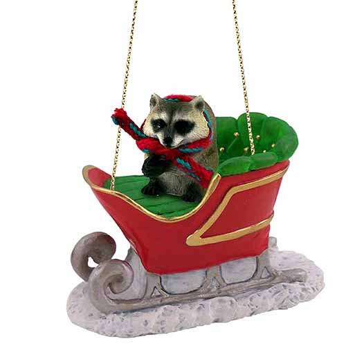 Raccoon Sleigh Ride Christmas Ornament