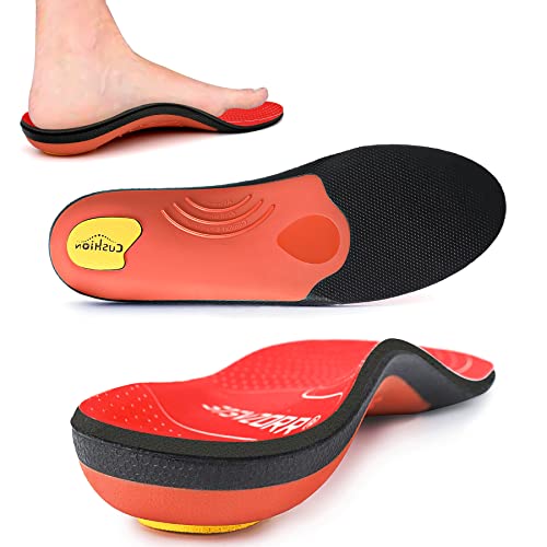 Arch Heavy Support Pain Relief Orthotics - 210+ lbs Flat Foot Heel Pads Plantar Fasciitis Work Boots Insole Inserts for Men and Women(Size：US-8,length-27cm，Red)