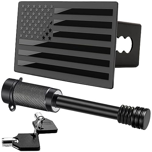American Flag Metal Trailer Hitch Cover for 2 inch Receivers（with 5/8-Inch Pin Diameter Trailer Hitch Lock ） (A)