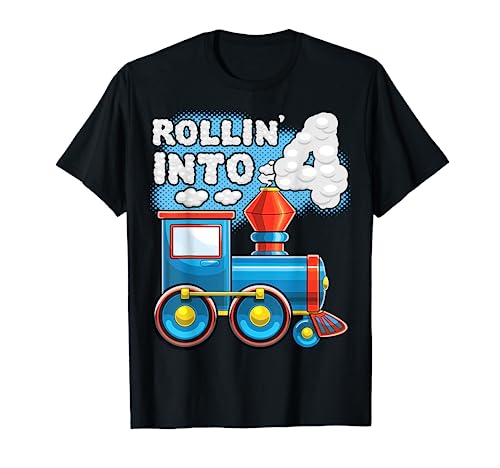 Rollin' into 4 Train 4th Birthday Party Supply Birthday Boy T-Shirt