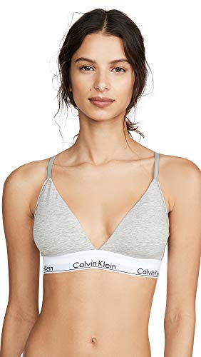 Calvin Klein Women's Modern Cotton Lightly Lined Triangle Wireless Bralette, Grey Heather, Medium