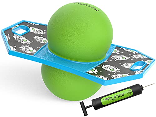 Flybar Pogo Trick Ball for Kids, Trick Bounce Board for Boys and Girls Ages 6+, Up to 160 lbs, Includes Pump, Easy to Carry Handle, Durable Plastic Deck Indoor, Outdoor Toy Pogo Jumper (Robot)