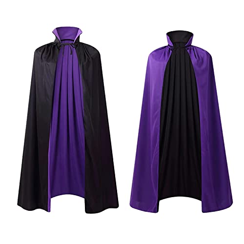 59' Stand Collar Reversible Cloak Masquerade Cape Costume, Black and Purple (59'/150cm, Black and Purple)