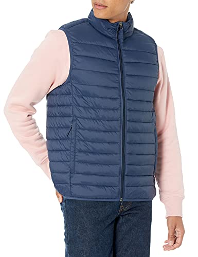 Amazon Essentials Men's Lightweight Water-Resistant Packable Puffer Vest, Navy, Medium