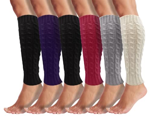 Leg Warmers for Women, 6 Pairs Knee High Cable Knit Warm Thermal Acrylic Winter Sleeve