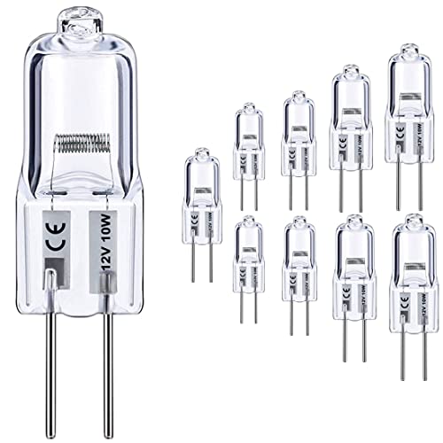 G4 Bulb, 10 Pack Halogen G4 12V 10W with G4 Bi-pin Base, High Output G4 Light Bulb 12V 150LM 3000Hrs Long Lifetime, G4 Dimmable, CRI100 & 2800K Warm White, G4 Halogen Bulb 10W for Cabinet Light Bulbs