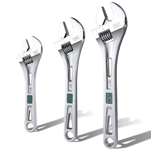 SK 3-Piece Adjustable Wrench Set, 6-Inch, 8-Inch, 10-Inch, Cr-V Steel, SAE & Metric Scales