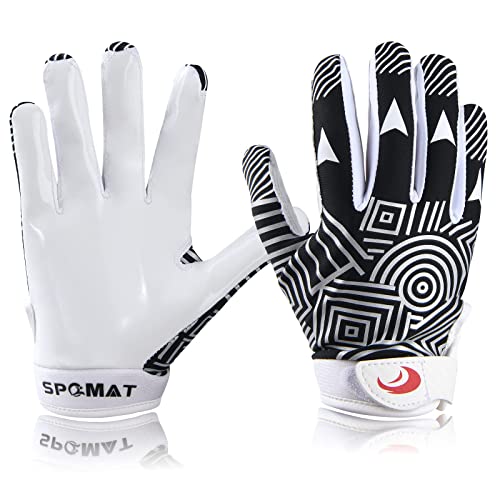 SPOMAT Youth Football Gloves Kids Silicone Grip Receiver Gloves with Super Stick Ability for Best Game Experience, Rocket Black XL