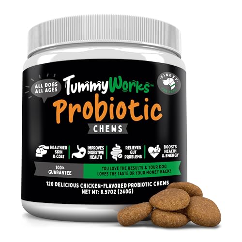 TummyWorks Probiotic 120 Soft Chews for Dogs All Ages - Supports Digestive Health, Relieves Diarrhea, Constipation, Good for Itching, Allergies, Yeast Infections. Added Digestive Enzymes, Made in USA