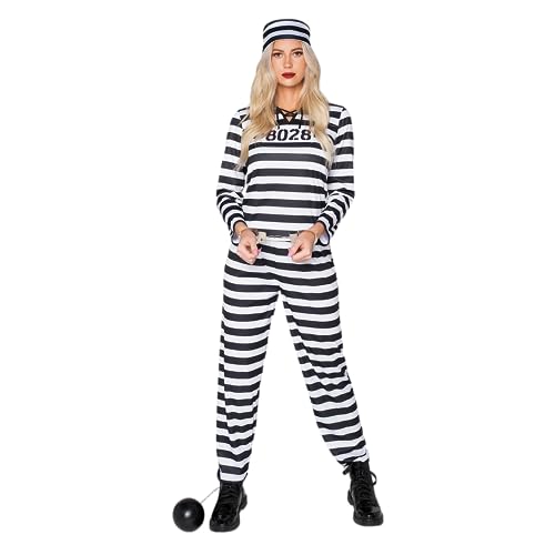 Spooktacular Creations Adult Women Jailbird Prisoner Costume for Halloween Dress Up Party, Trick or Treats, Cosplay Themed Party-Standard