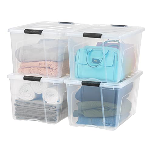 IRIS USA 72 Quart Stackable Plastic Storage Bins with Lids and Latching Buckles, 4 Pack - Clear, Containers with Lids and Latches, Durable Nestable Closet, Garage, Totes, Tubs Boxes Organizing