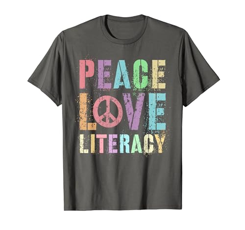 Groovy PEACE LOVE LITERACY Teacher Library Reading Preschool T-Shirt