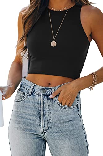 EFAN Crop Tops for Women Sleeveless Sexy High Neck Racerback Cute Spring Summer Halter Cropped Going Out Tops Fashion Clothes Vacation Outfits Woman 2024 Black