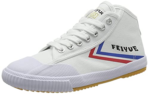 FEIYUE Unisex Mid-Top Trainers Men's Martial Arts Shoes, White Blue Red, 8 US