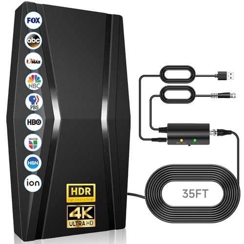2023 Upgraded TV Antenna for Smart tv Up to 800+ Miles- Antenna TV Digital HD Indoor Outdoor with Amplifier and Signal Booster- Support 4K 1080p Fire tv Stick and All Older TV's -35ft Coax HDTV Cable