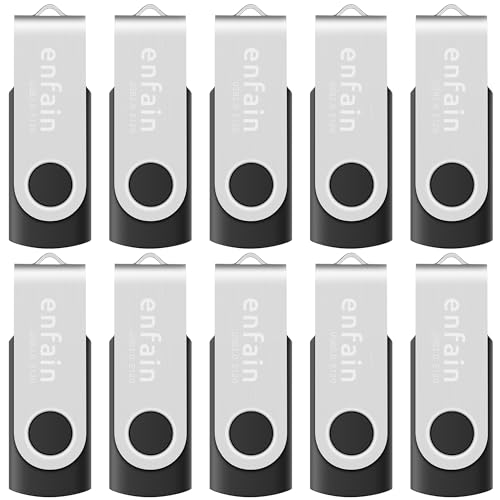 10-Pack Enfain 16GB USB 2.0 Swivel Flash Drives: Shareable Data Storage for Home & Office Use (Black)