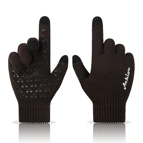 Achiou Winter Gloves for Men Women, Touch Screen Texting Warm Gloves with Thermal Soft Knit Lining,Elastic Cuff 3 Size Choice