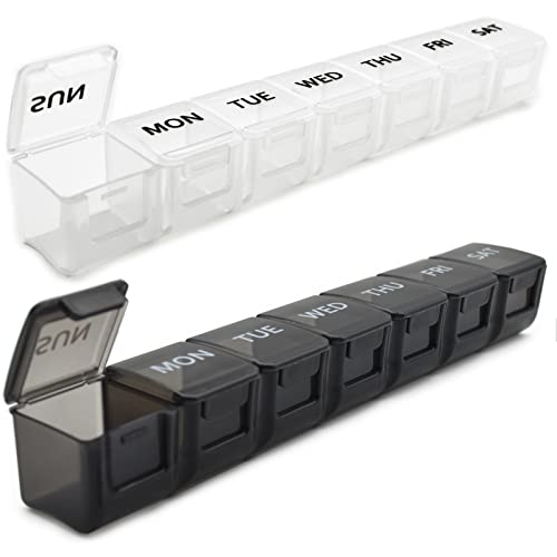 2 Pack Weekly Pill Organizer, Large 7 Day Pill Case, Daily Vitamin Case Medicine Box, AM/PM Pill Containers for Medicine Supplements Fish Oil（White & Black）