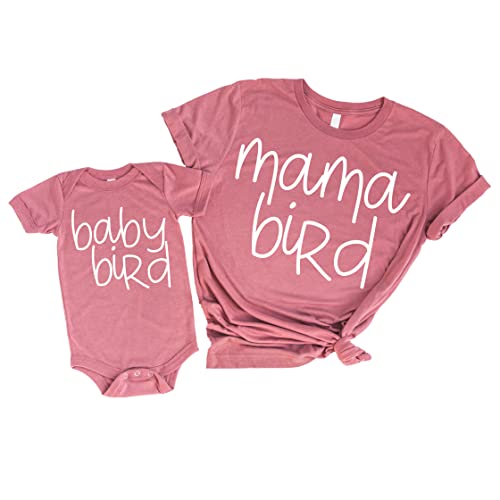Olive Loves Apple Baby Bird Bodysuit Mommy & Me Matching Outfits White on Mauve Bodysuit 6 Months