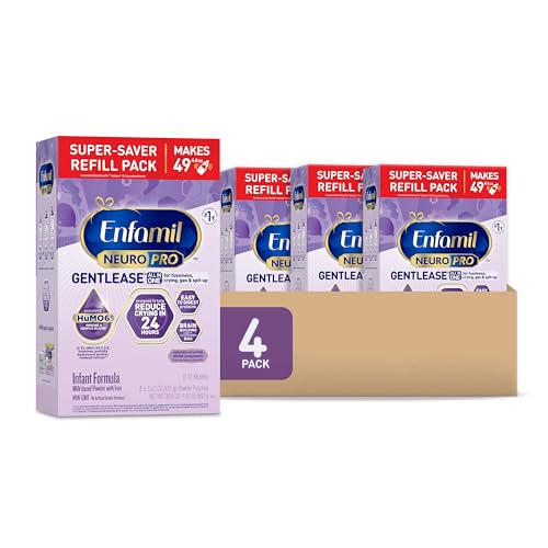 Enfamil NeuroPro Gentlease Baby Formula, Brain Building DHA, HuMO6 Immune Blend, Designed to Reduce Fussiness, Crying, Gas & Spit-up in 24 Hrs, has Prebiotics to Promote Softer Stools, Baby Milk, 30.4 Oz (Pack of 4)