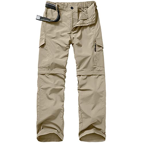 Mens Hiking Pants Quick Dry Lightweight Fishing Pants Convertible Zip Off Cargo Work Pants Trousers #6088,Khaki,34