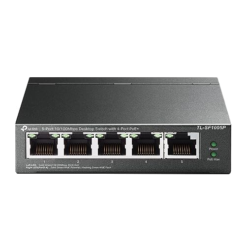TP-Link TL-SF1005P | 5 Port Fast Ethernet PoE Switch | 4 PoE+ Ports @67W | Desktop | Plug & Play | Sturdy Metal w/ Shielded Ports | Fanless | Extend & Priority Mode