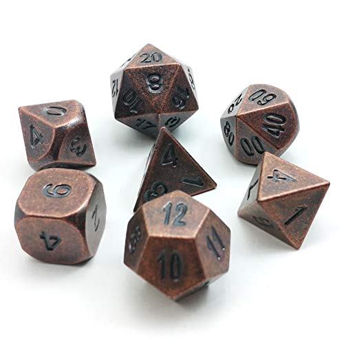 Bescon Antique Copper Solid Metal Polyhedral D&D Dice Set of 7 Old Copper Metal RPG Role Playing Game Dice 7pcs Set
