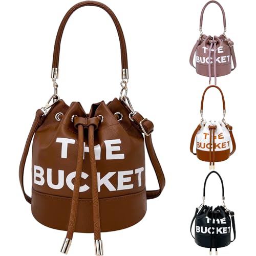 MUMEE Bucket Bag The Bucket Purse Leather Bucket Bag Drawstring Handbag Crossbody Shoulder Hobo Bag for Women (Brown)