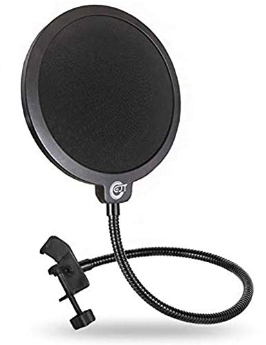 EJT Upgraded Microphone Pop Filter Mask Shield for Blue Yeti and Other Mic, 6 Inch Dual Layered Pop Wind Screen with Enhanced Flexible 360° Gooseneck Clip Stabilization Arm