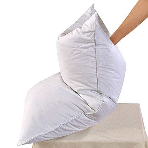 Three Geese Set of 2 White Goose Feather Bed Pillows Queen Size - Soft 600 Thread Count 100% Cotton, Medium Firm,Soft Support Surround Fill Polyester, White Solid